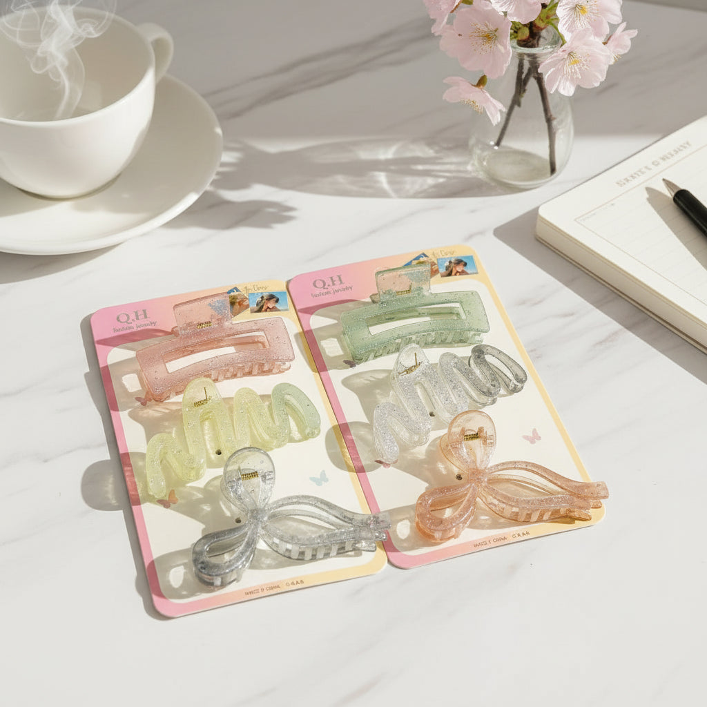 3 Pcs Set Fancy Hair Clips – Random Design & Color