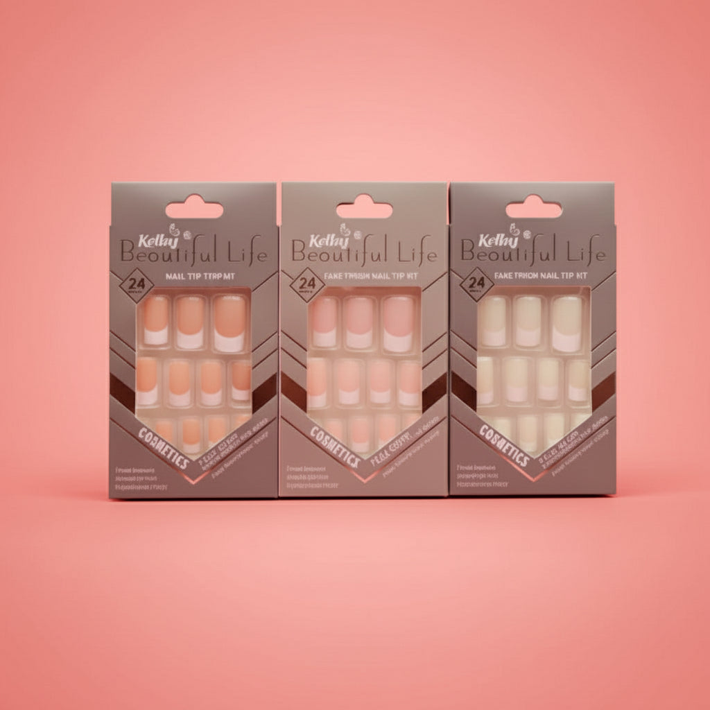 مجموعة أطراف أظافر قصيرة على شكل لوز مكونة من 24 قطعة - طقم مانيكير بلمسة نهائية لامعة للنساء