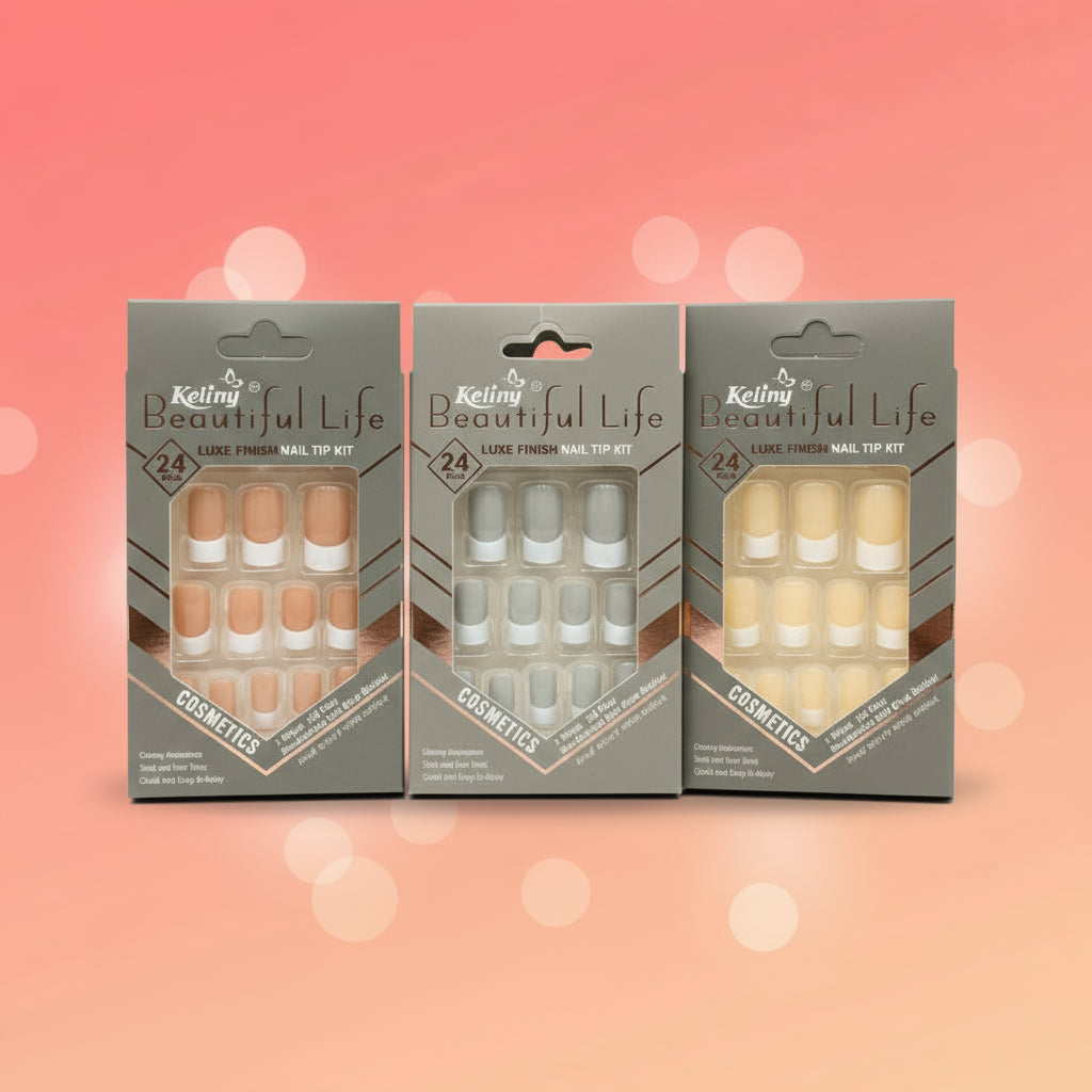 24 Pcs Aura Almond Shaped Short Nail Tips Set – Glossy Finish Press-On Manicure Kit for Women