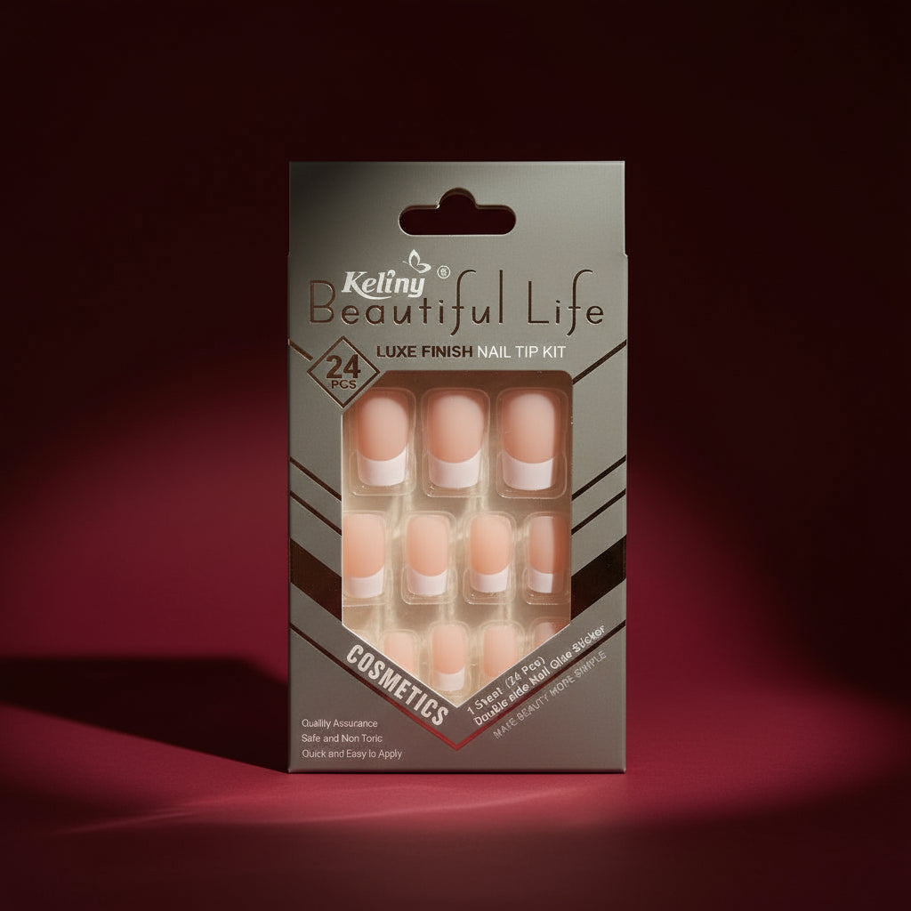 مجموعة أطراف أظافر قصيرة على شكل لوز مكونة من 24 قطعة - طقم مانيكير بلمسة نهائية لامعة للنساء