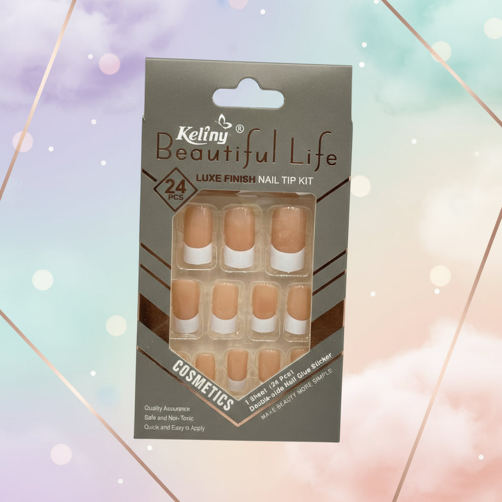 مجموعة أطراف أظافر قصيرة على شكل لوز مكونة من 24 قطعة - طقم مانيكير بلمسة نهائية لامعة للنساء