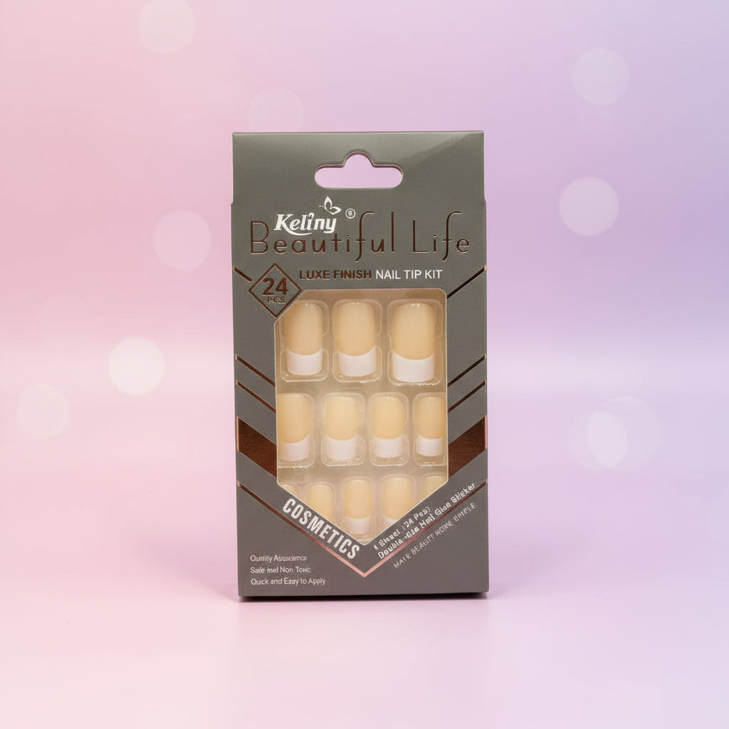 مجموعة أطراف أظافر قصيرة على شكل لوز مكونة من 24 قطعة - طقم مانيكير بلمسة نهائية لامعة للنساء