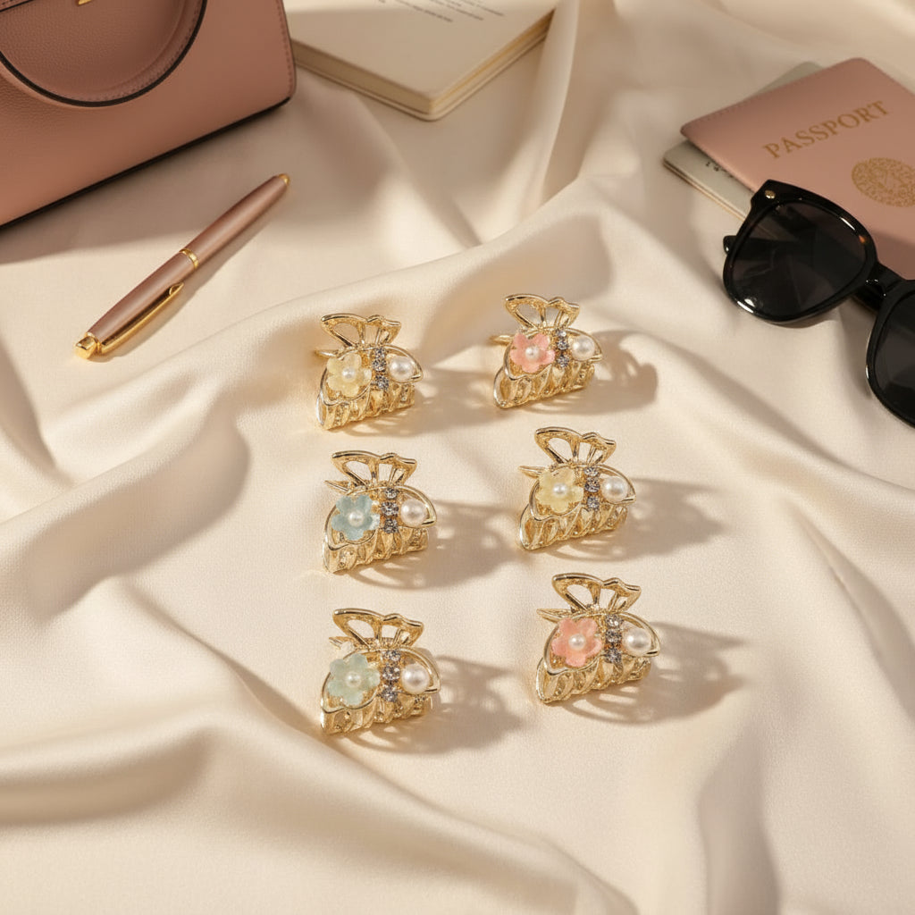 6 Pcs Hair Clip Set – Small Rhinestone Design, Random Model