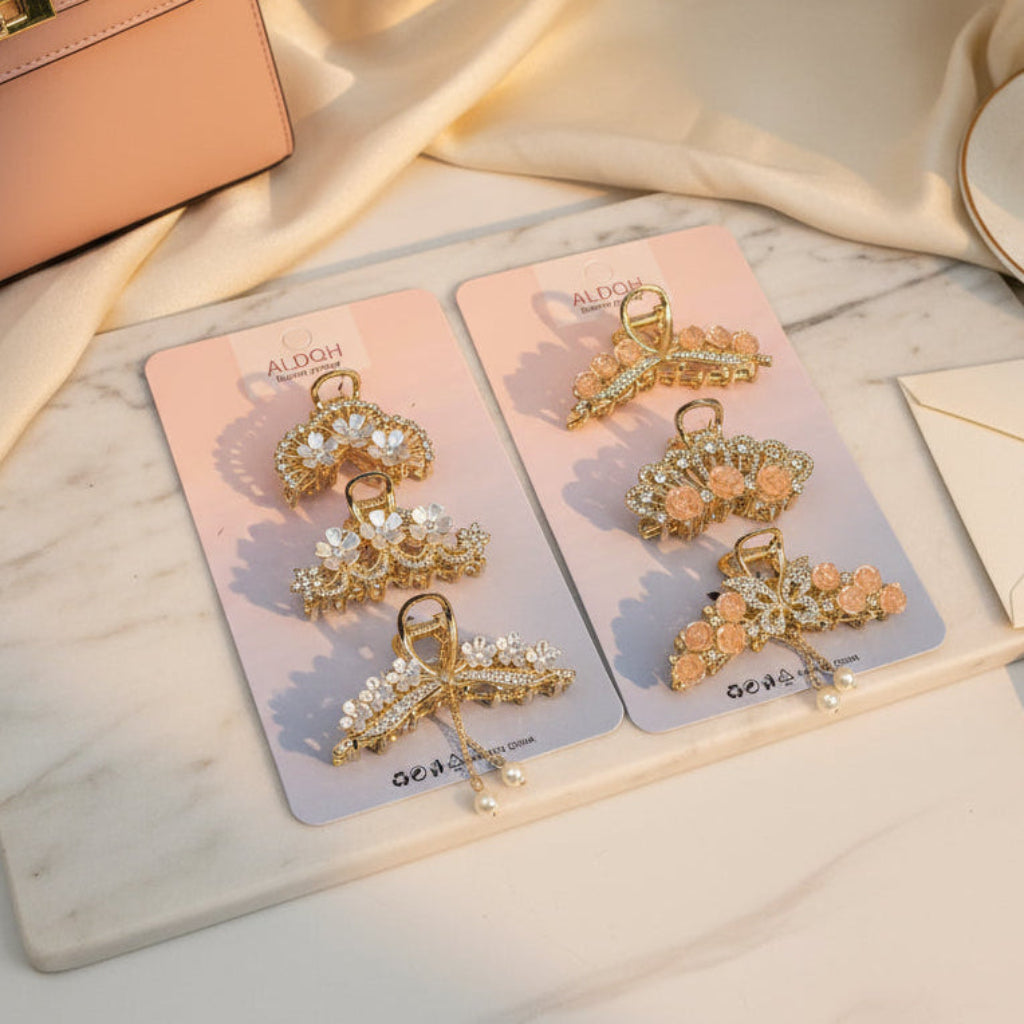 3 Pcs Hair Clip Set β Medium Rhinestone Design