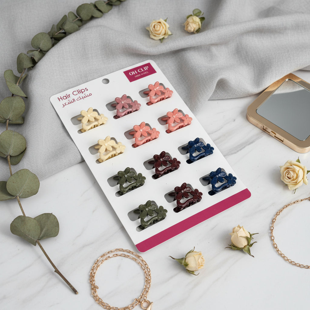 مجموعة مشابك شعر صغيرة مكونة من 12 قطعة - لمسة نهائية غير لامعة، مجموعة ألوان عشوائية