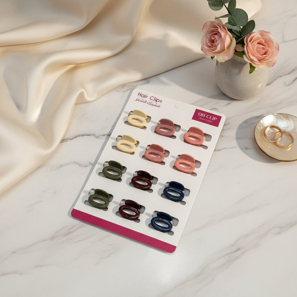 مجموعة مشابك شعر صغيرة مكونة من 12 قطعة - لمسة نهائية غير لامعة، مجموعة ألوان عشوائية