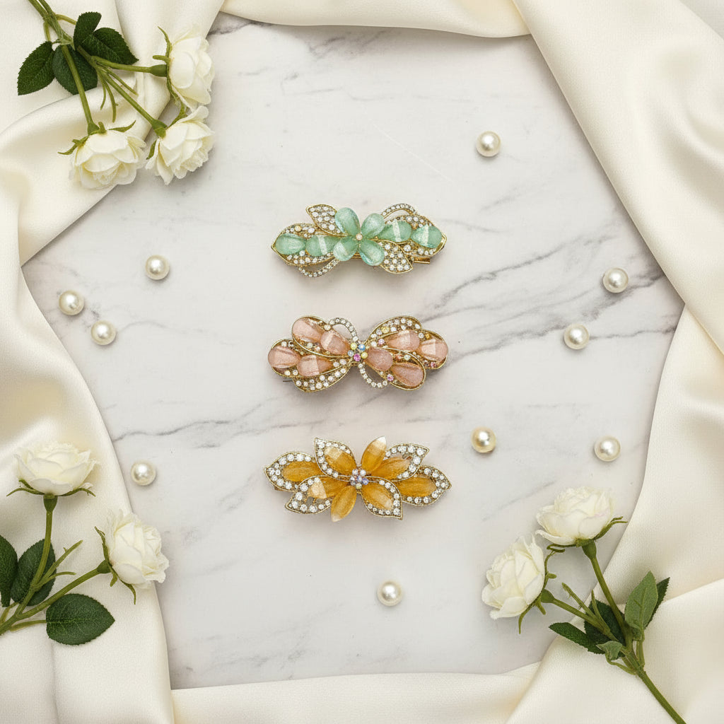 3 Pcs set Hair Clip β Rhinestone Model, Elegant & Stylish Design