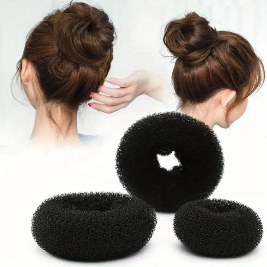 1 Pcs Black Hair Bun Maker – Nylon Donut Styling Tool for Perfect Twist & Coil Hairstyles