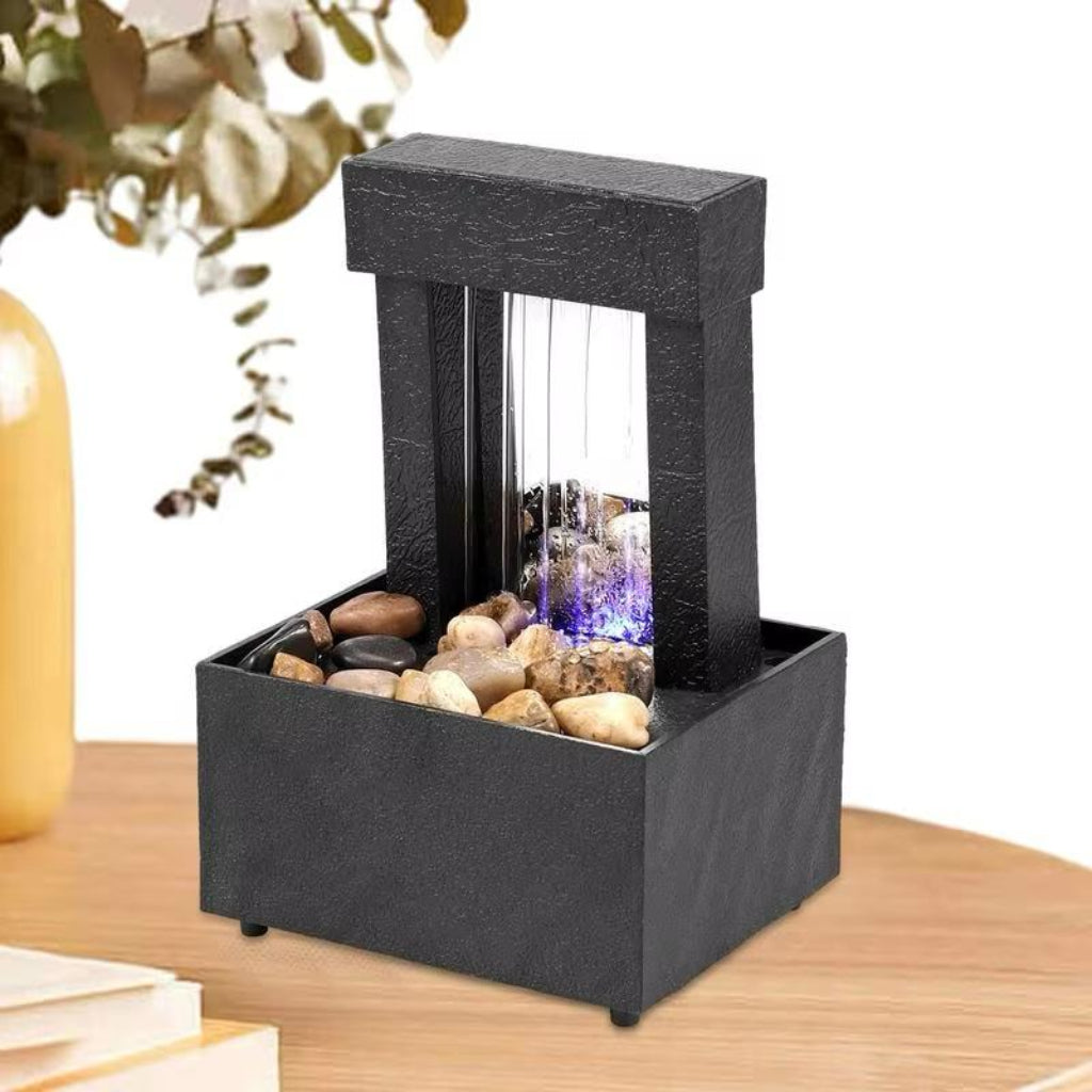 USB LED Desktop Waterfall Fountain – Creative Flowing Water Ornament for Home & Office