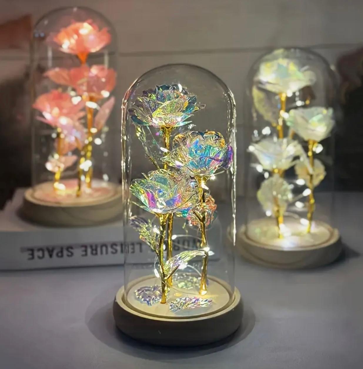 Eternal Light-Up Rose in Glass Dome – Colorful LED Preserved Flower