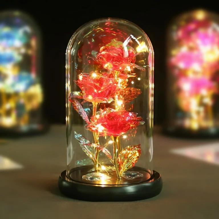 Eternal Light-Up Rose in Glass Dome – Colorful LED Preserved Flower