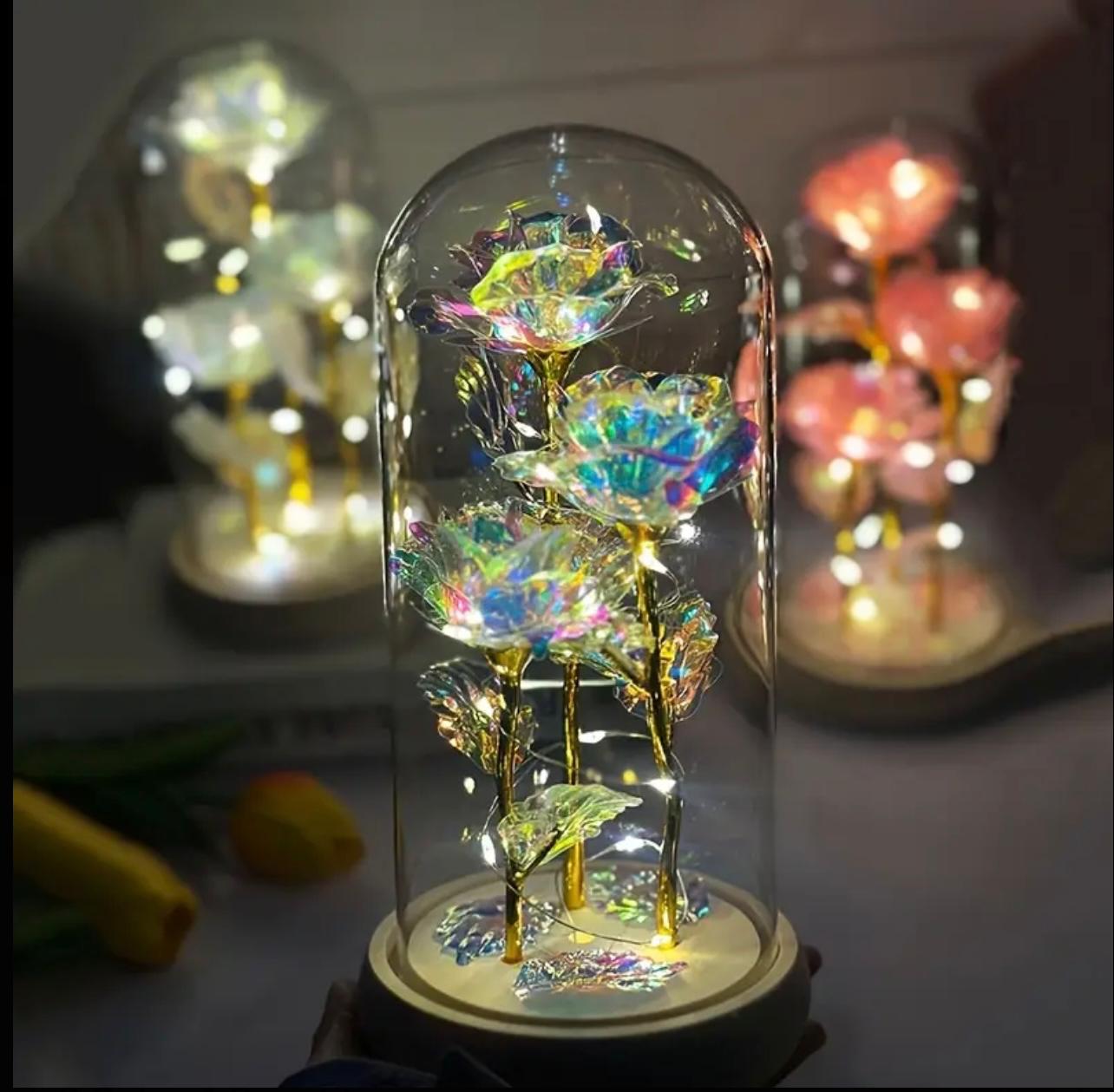 Eternal Light-Up Rose in Glass Dome – Colorful LED Preserved Flower