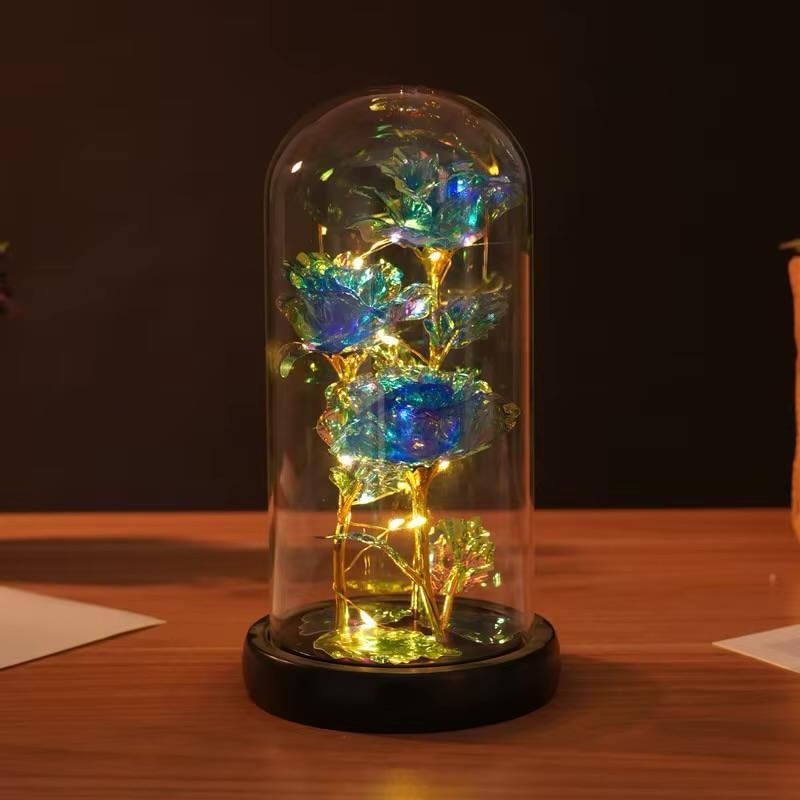 Eternal Light-Up Rose in Glass Dome – Colorful LED Preserved Flower