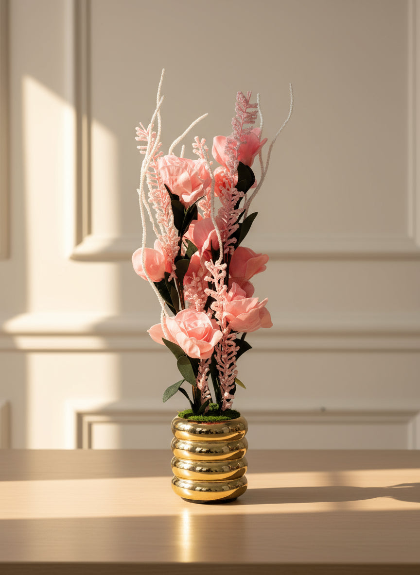 Rose Flower Plant Set with Ceramic Pots – Elegant Artificial Flower Decoration for Home & Office