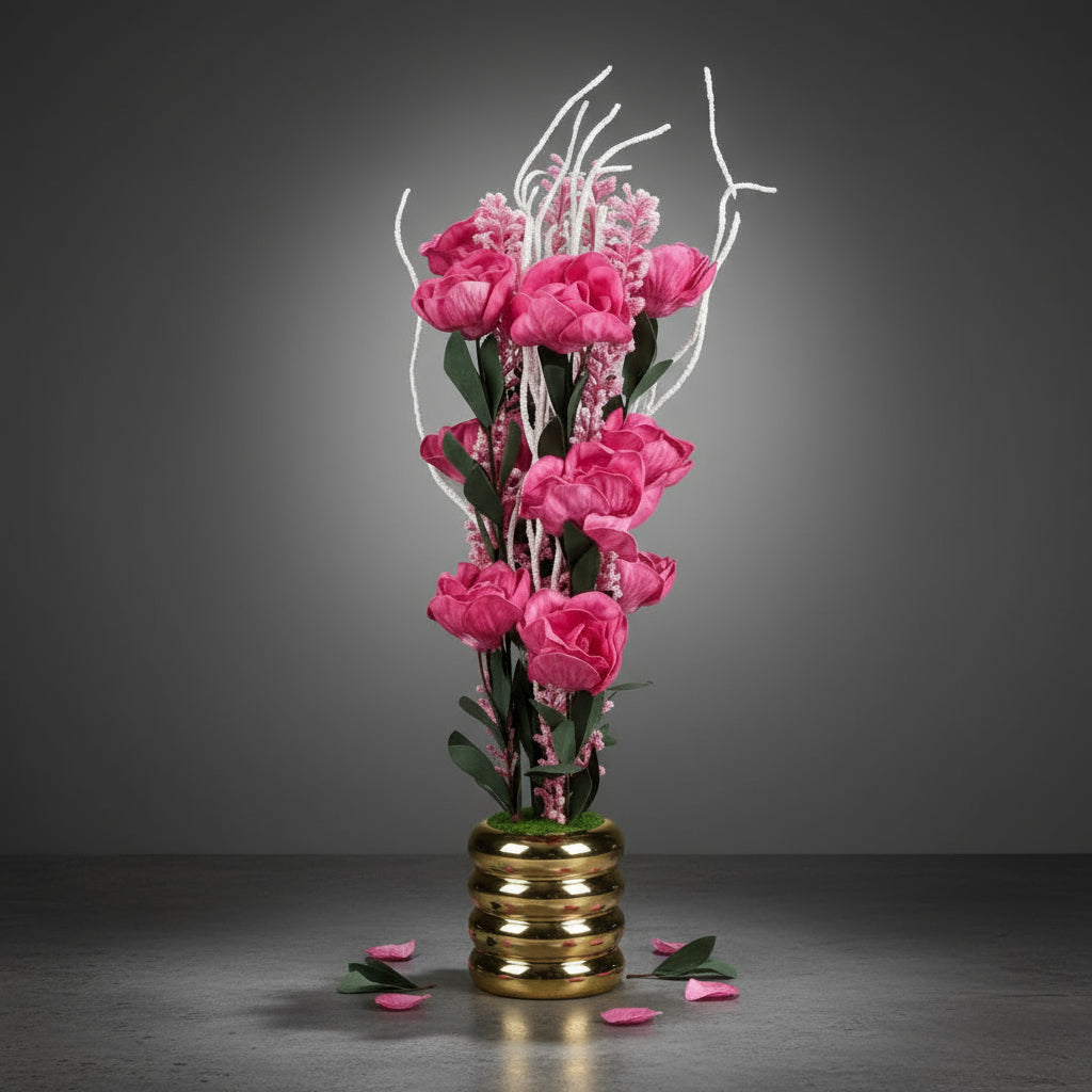 Rose Flower Plant Set with Ceramic Pots – Elegant Artificial Flower Decoration for Home & Office