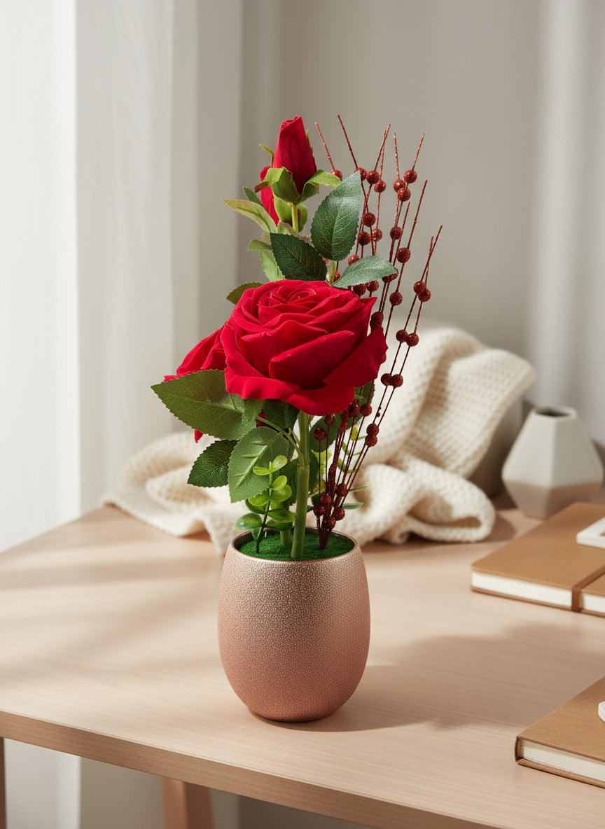 Flower Plant Set with Ceramic Pots – Elegant Artificial Plants for Home & Office Décor