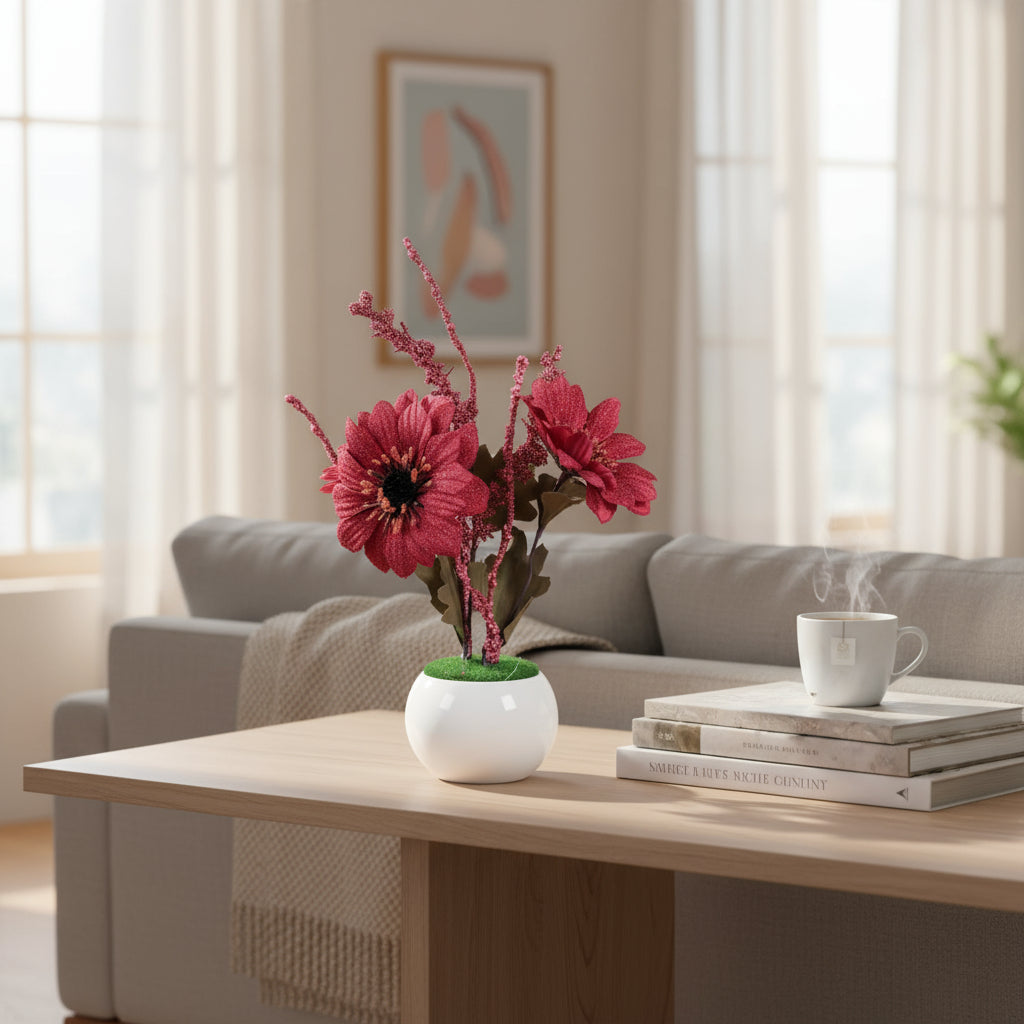 Flower Plant Set with Ceramic Pots – Elegant Artificial Plants for Home & Office Décor