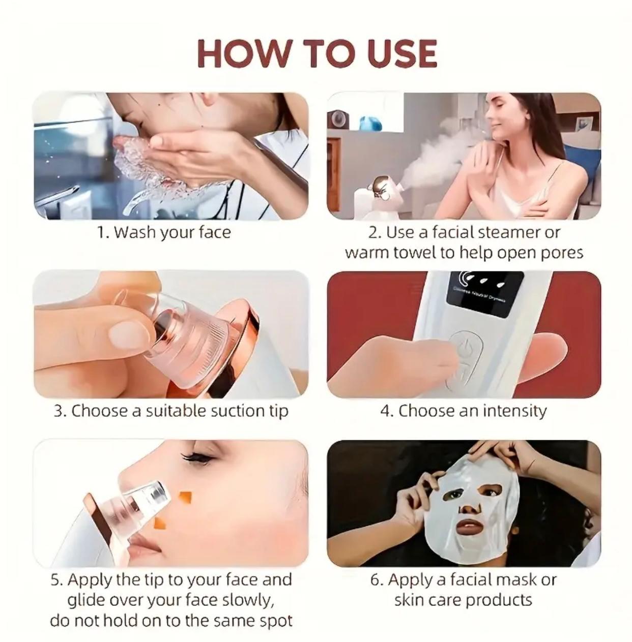 مجموعة إزالة الرؤوس السوداء وتنظيف المسام القابلة لإعادة الشحن - تنظيف عميق، شحن USB وشفط قابل للتعديل