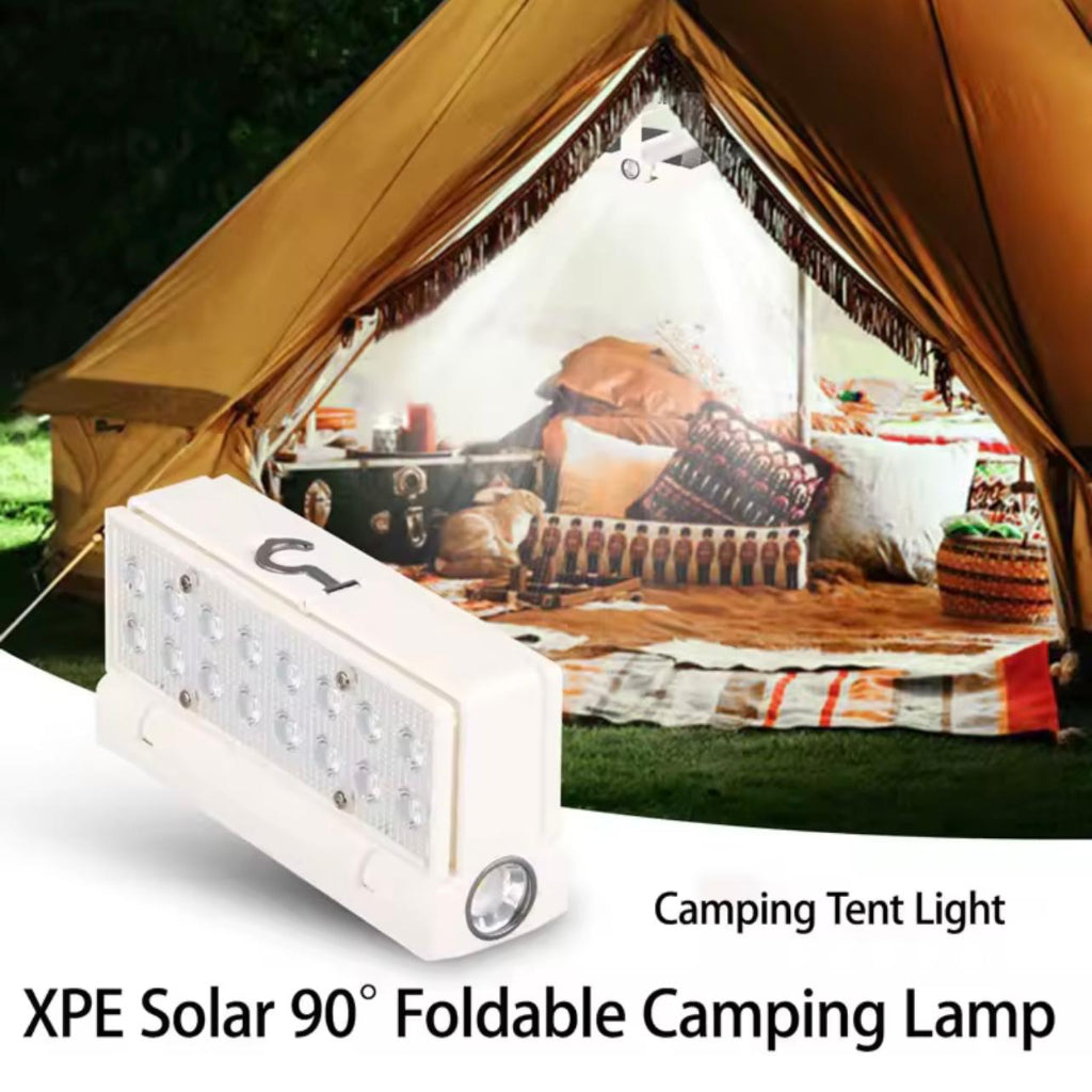 Solar Power LED Camping Lamp – 90° Folding Portable Flashlight & Lantern with 4 Lighting Modes