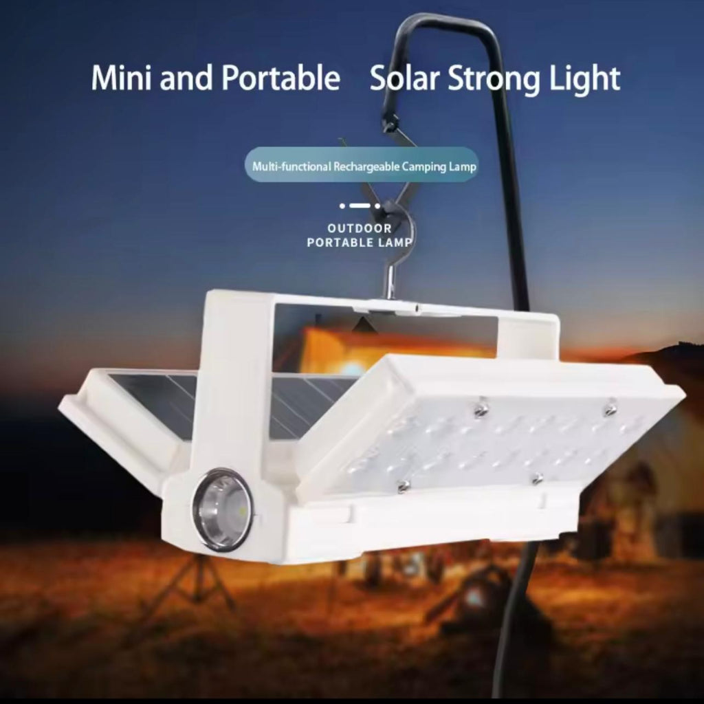 Solar Power LED Camping Lamp – 90° Folding Portable Flashlight & Lantern with 4 Lighting Modes