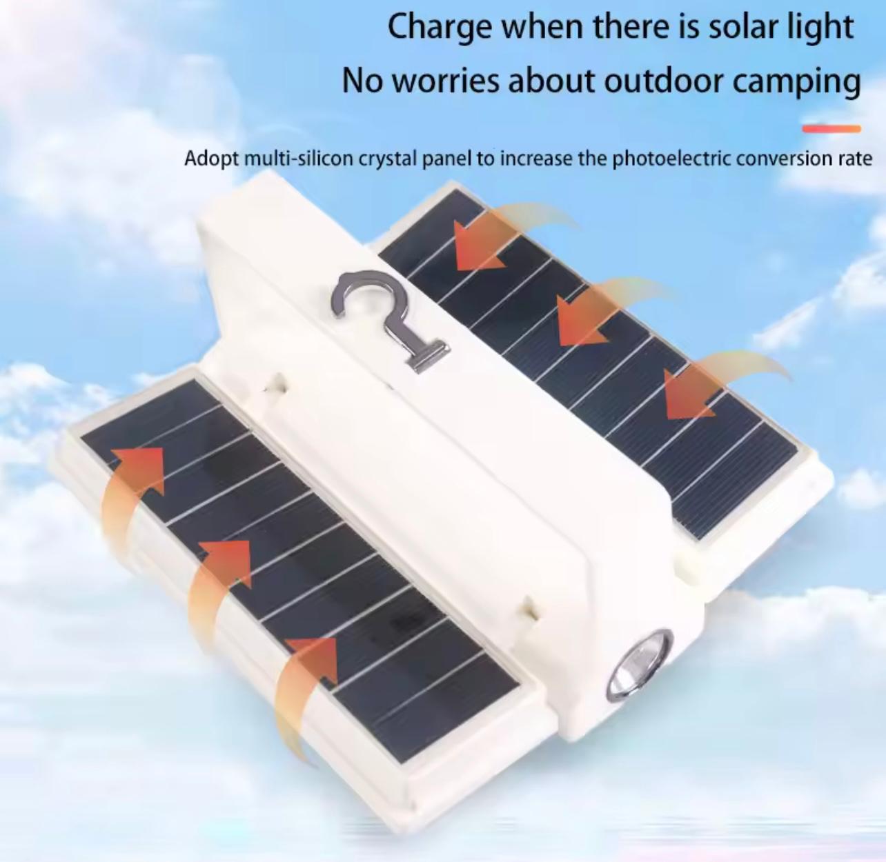 Solar Power LED Camping Lamp – 90° Folding Portable Flashlight & Lantern with 4 Lighting Modes