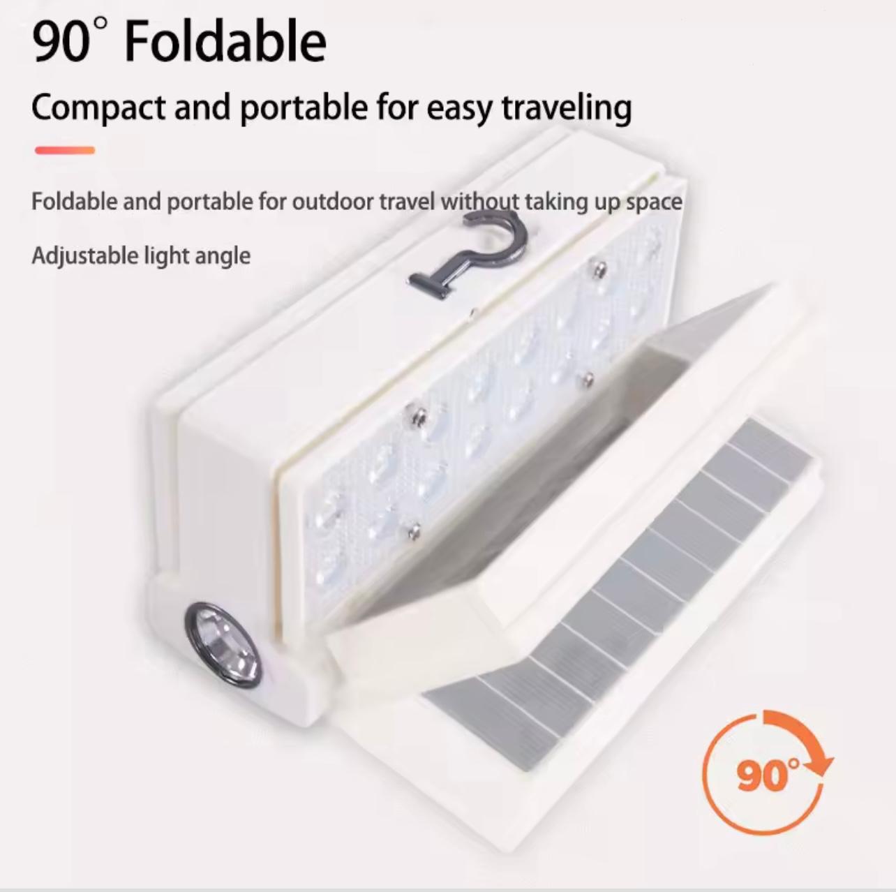 Solar Power LED Camping Lamp – 90° Folding Portable Flashlight & Lantern with 4 Lighting Modes