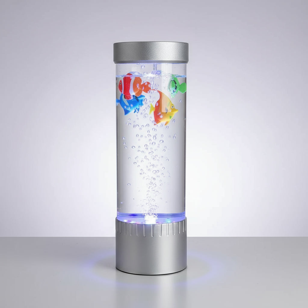 حوض أسماك LED لسطح المكتب - مصباح خيالي للأسماك مع أضواء فقاعية وأنبوب رقص مائي