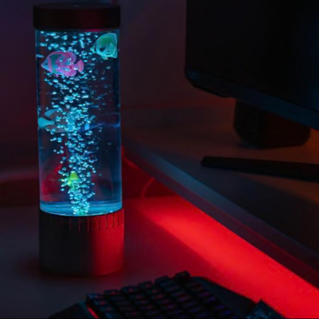 حوض أسماك LED لسطح المكتب - مصباح خيالي للأسماك مع أضواء فقاعية وأنبوب رقص مائي