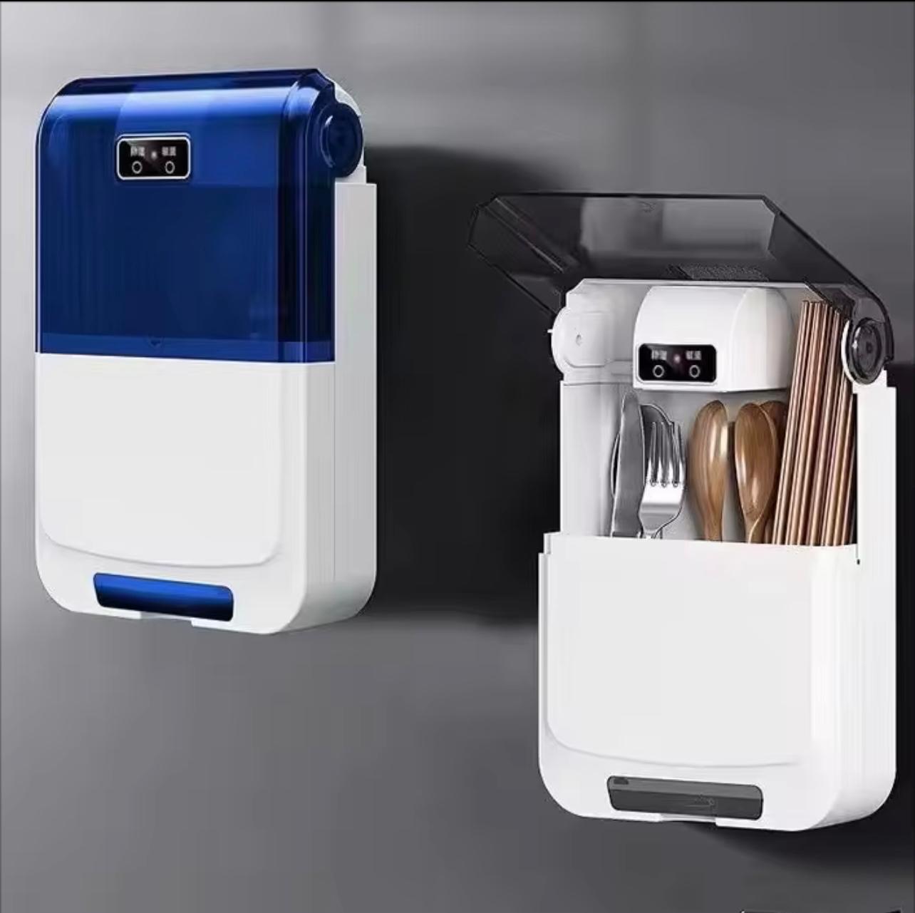 صندوق تخزين وتعقيم عيدان تناول الطعام الذكي الذي يعمل بمنفذ USB - صديق للبيئة ومثبت على الحائط