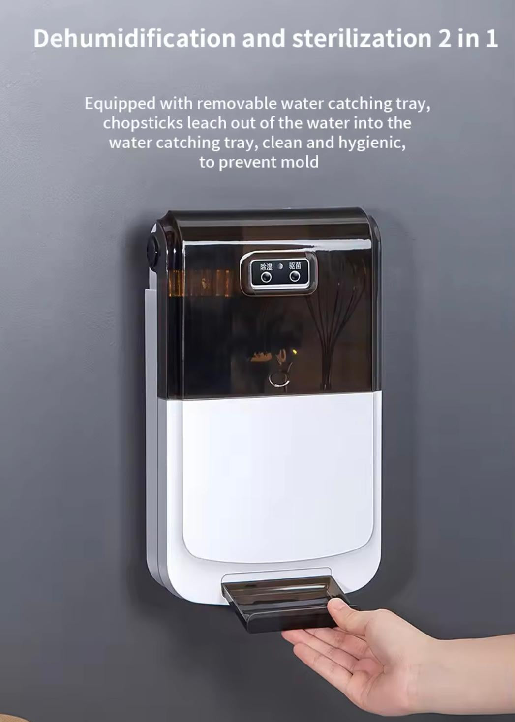 صندوق تخزين وتعقيم عيدان تناول الطعام الذكي الذي يعمل بمنفذ USB - صديق للبيئة ومثبت على الحائط