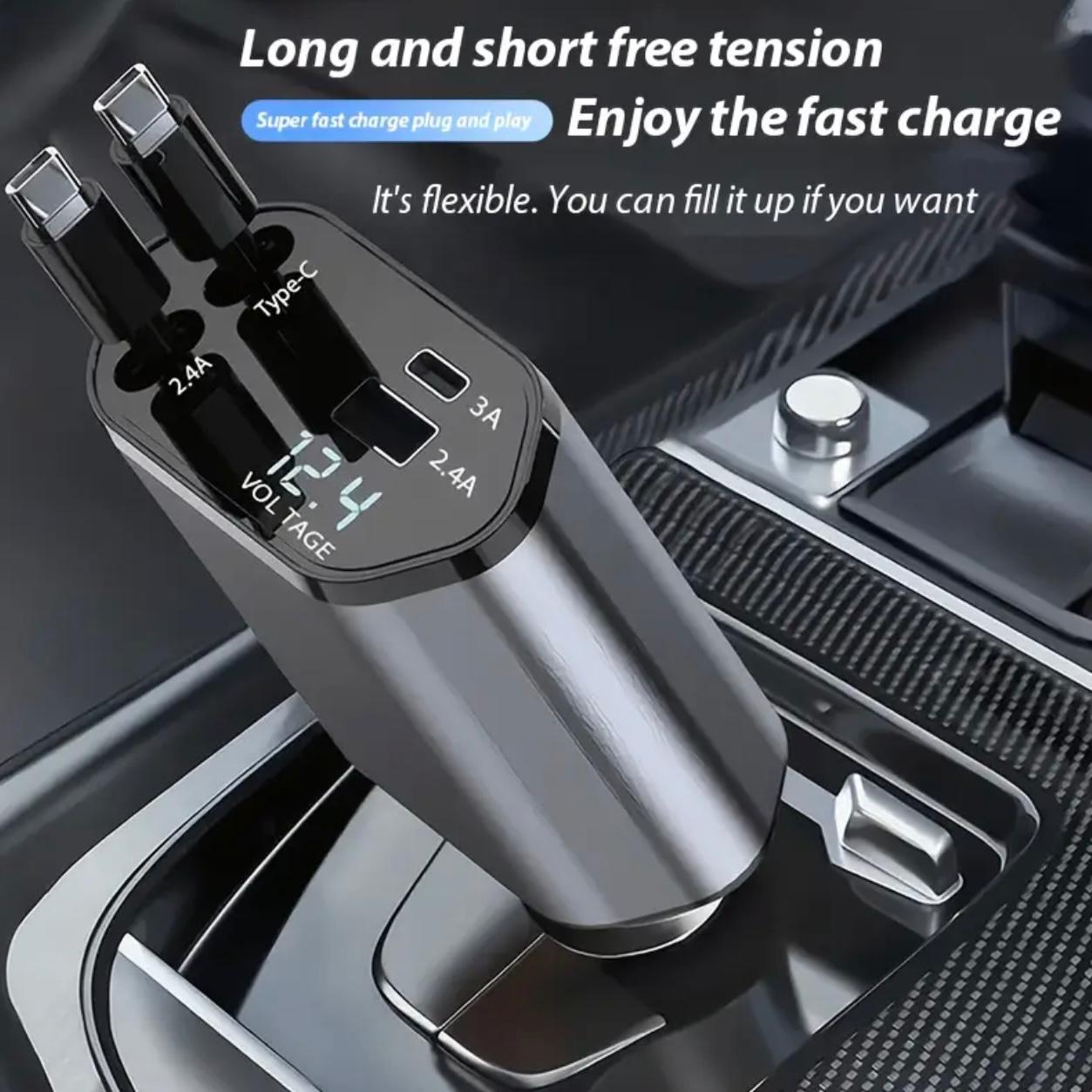 120W Fast Retractable Car Charger – 4-in-1 Universal Car Charging Adapter
