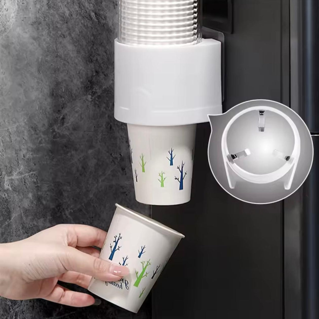 حامل أكواب بلاستيكي - أداة التقاط أكواب للاستعمال مرة واحدة مثبتة على الحائط بدون ثقب