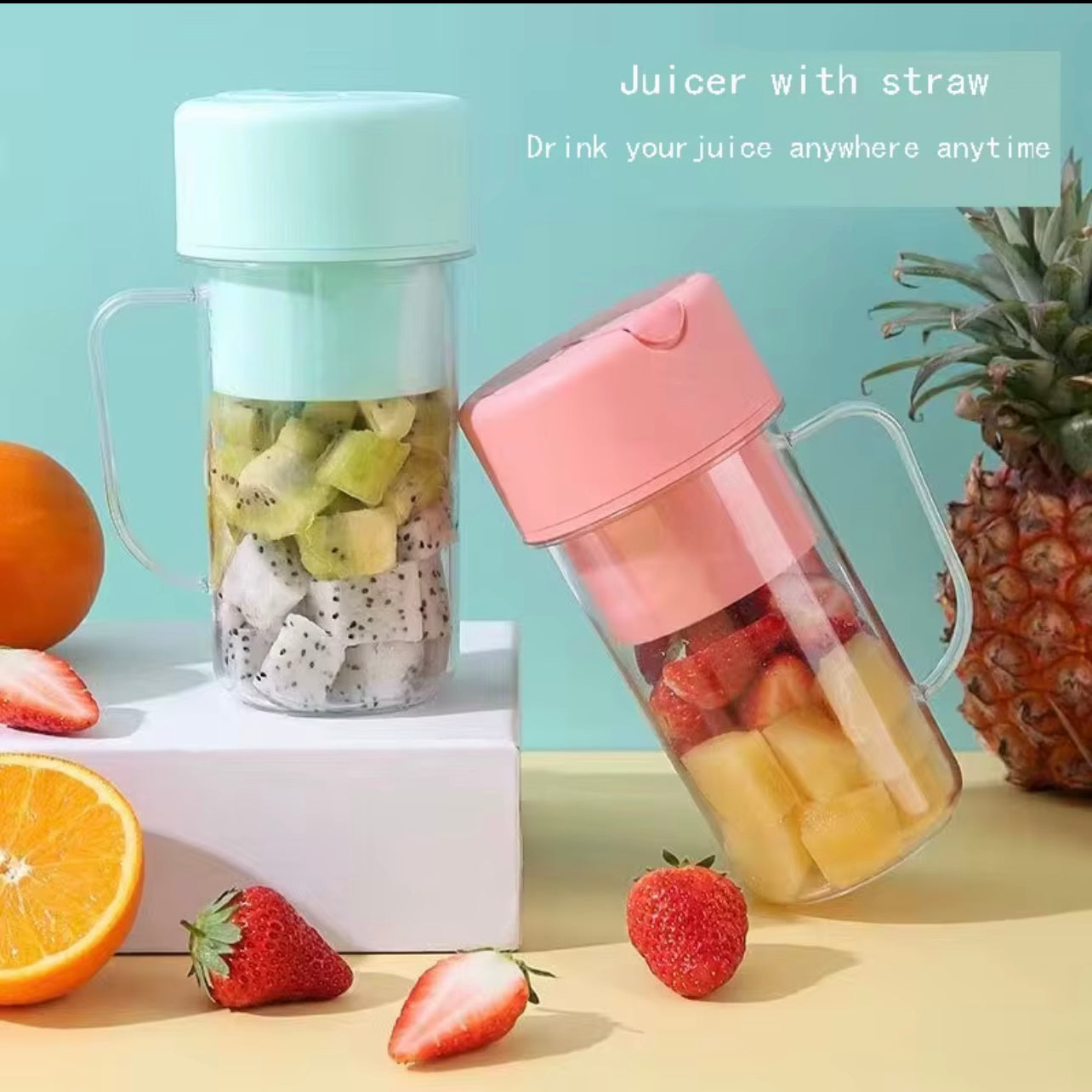 Portable Electric Juicer Blender with USB Rechargeable Leak-Proof Cup – Smoothies & Ice Maker with Straw