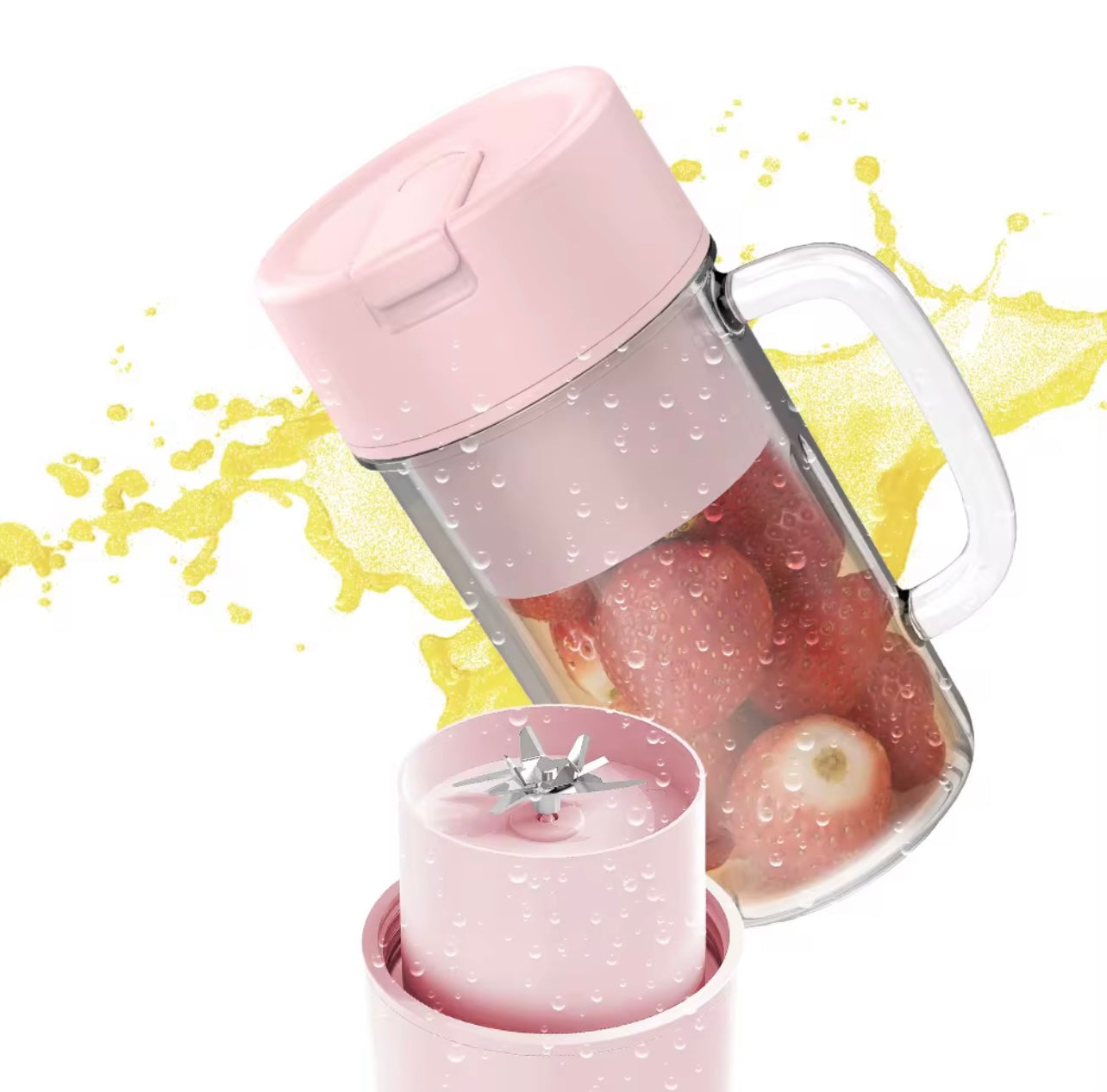 خلاط عصارة كهربائي محمول مع كوب مانع للتسرب قابل لإعادة الشحن عبر USB - صانع العصائر والثلج مع القش