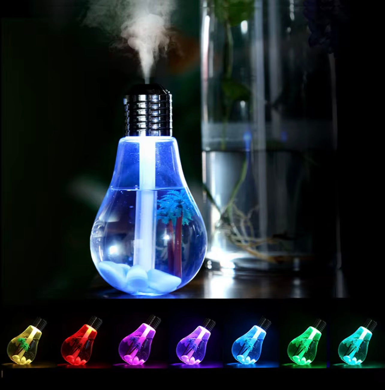 Creative Hanging Light Bulb Mini Humidifier – USB Powered with Colorful Night Light & Mist Function