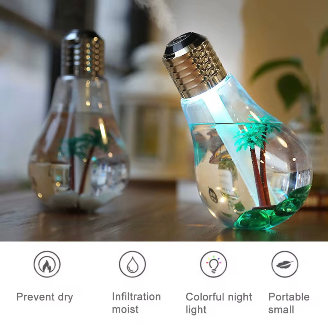 Creative Hanging Light Bulb Mini Humidifier – USB Powered with Colorful Night Light & Mist Function
