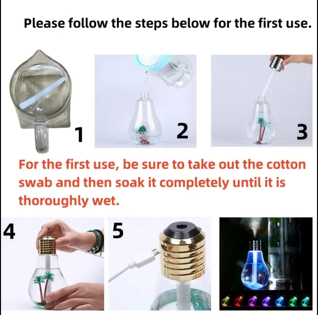 Creative Hanging Light Bulb Mini Humidifier – USB Powered with Colorful Night Light & Mist Function