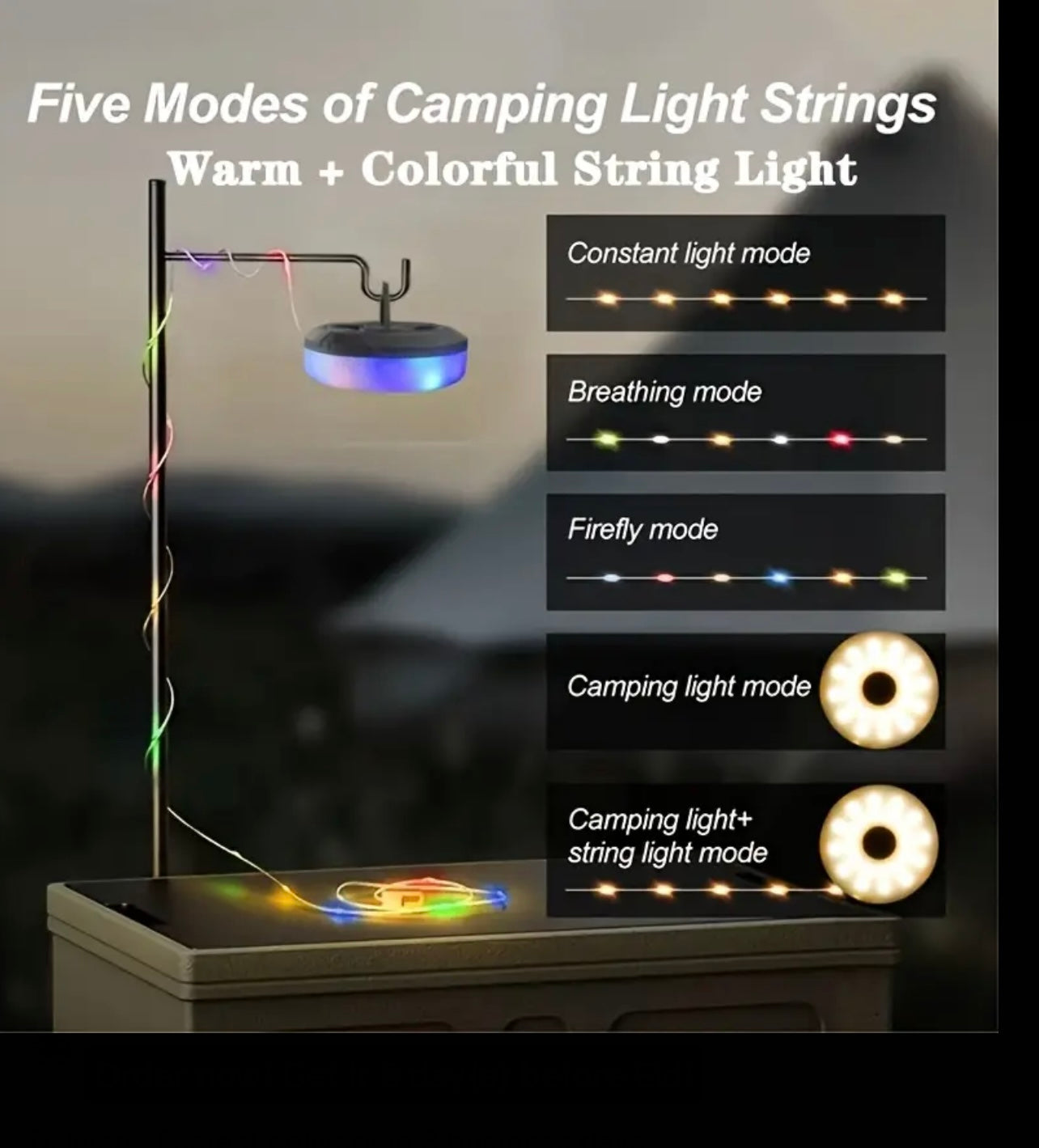 Camping Light Pull String Lamp – RGB Solar & USB Rechargeable, Portable Tent Light