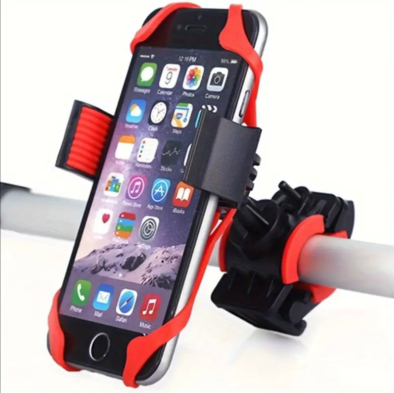 Red ABS U-Bolt Mounted Bike Phone Holder β Shock Absorbing & Durable