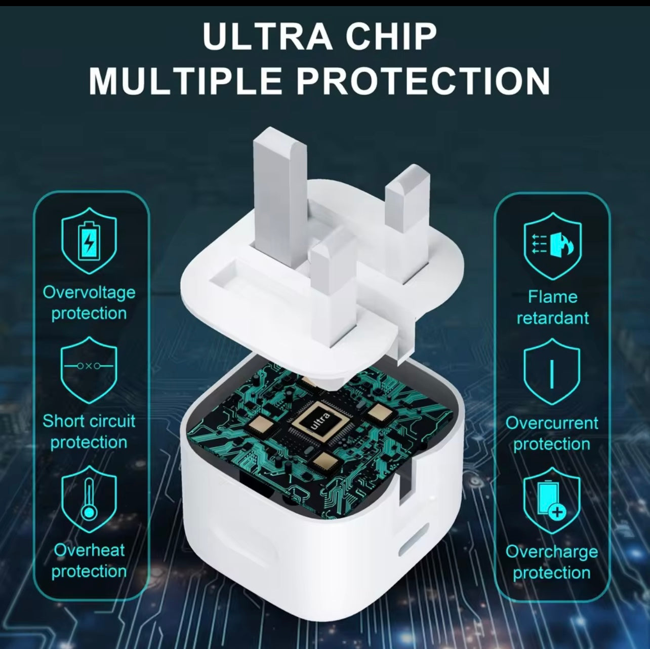 UK USB C-C Charger Quick Charge 60W Foldable Type C Fast Charging Travel Wall Charger Power Adapter