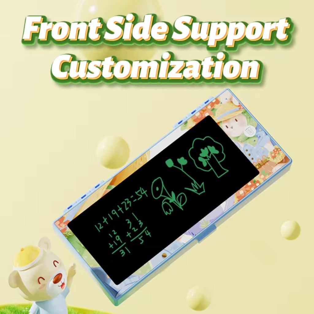 Customized Pen Storage Box – Cute Cartoon Stationery Organizer with 7-Inch LED Drawing Board