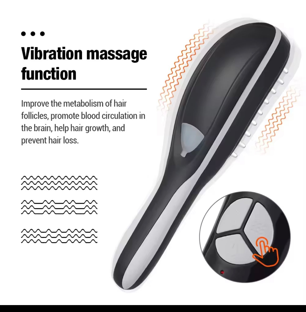 مشط تدليك الشعر الكهربائي القابل لإعادة الشحن عبر USB - فرشاة الاهتزاز والأيونات السالبة لفروة الرأس