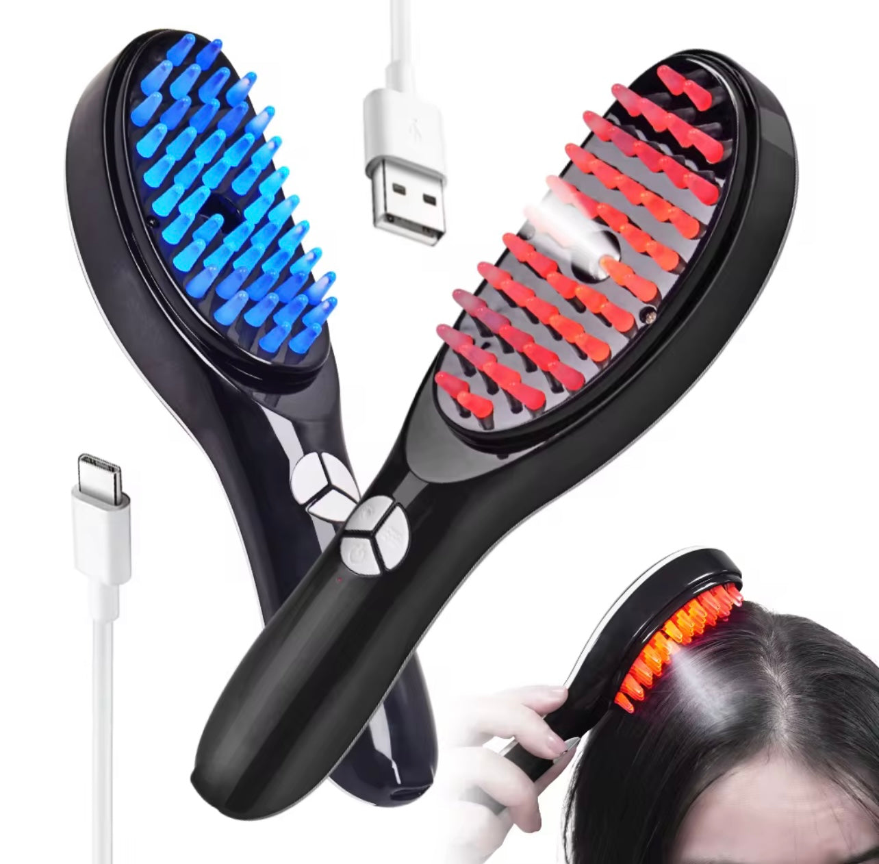 مشط تدليك الشعر الكهربائي القابل لإعادة الشحن عبر USB - فرشاة الاهتزاز والأيونات السالبة لفروة الرأس