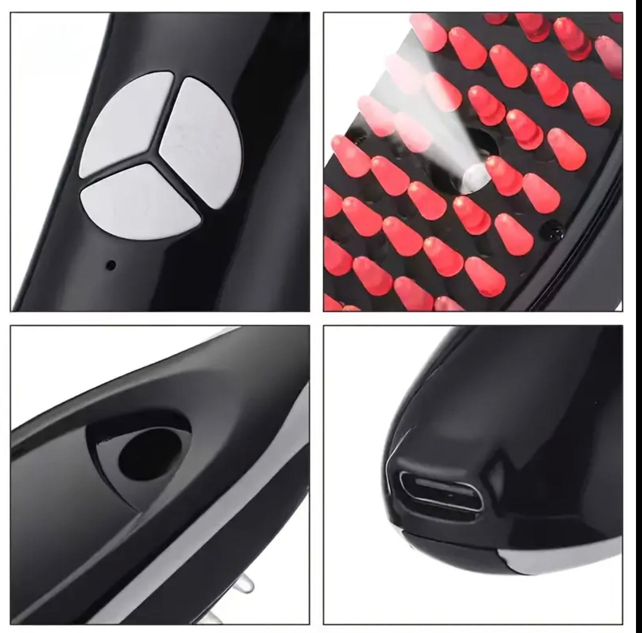 مشط تدليك الشعر الكهربائي القابل لإعادة الشحن عبر USB - فرشاة الاهتزاز والأيونات السالبة لفروة الرأس