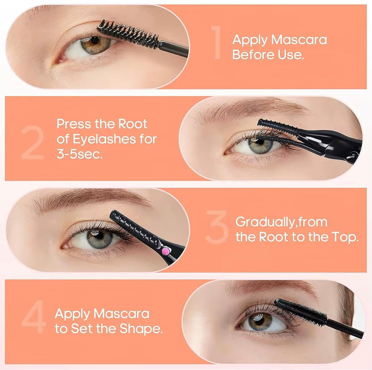 Electric Heated Eyelash Curler – USB Rechargeable with 3 Heat Settings & Dual-Purpose Brush Head