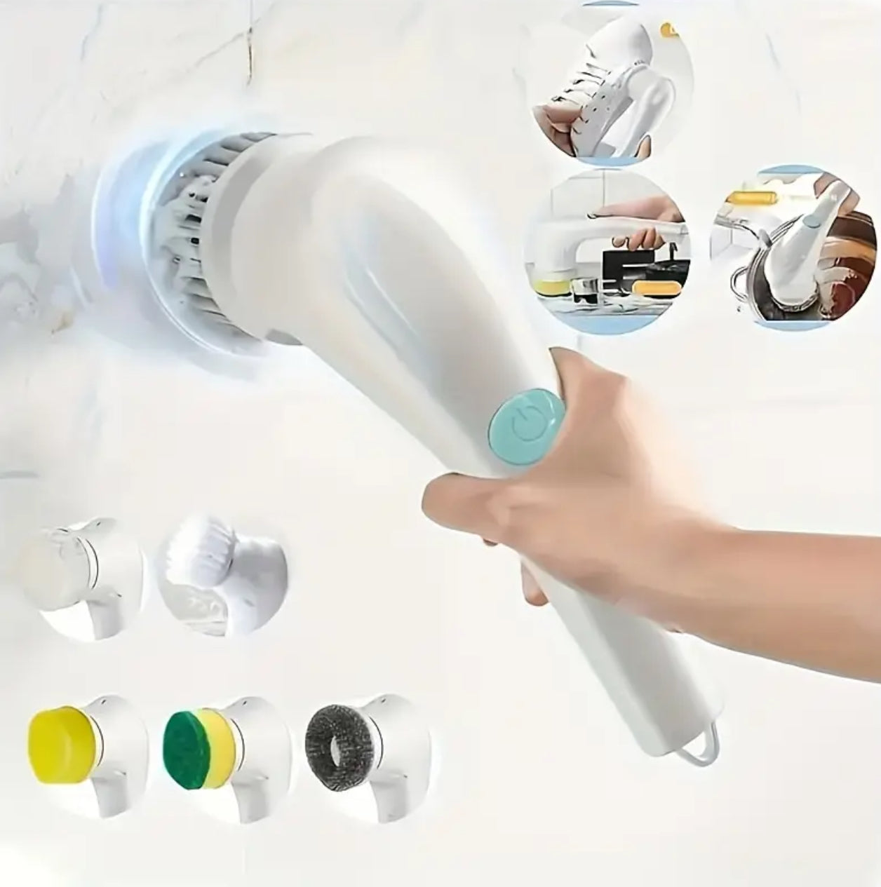 Electric Rotating Cleaning Brush with 5 Interchangeable Heads – Cordless USB Rechargeable Multi-Surface Cleaner