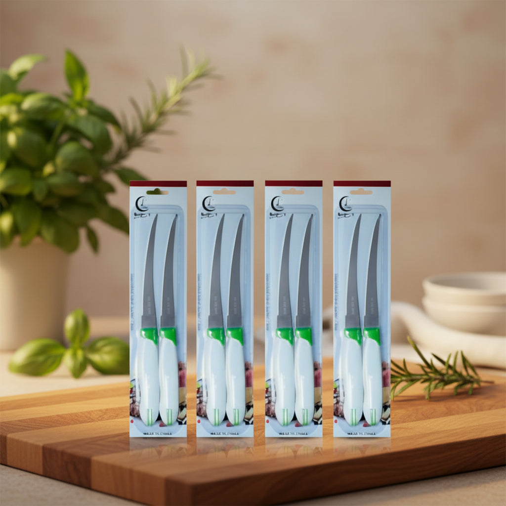 2pcs Premium Stainless Steel Tomato & Snack Knives Set – Sharp Serrated Edge for Effortless Cutting