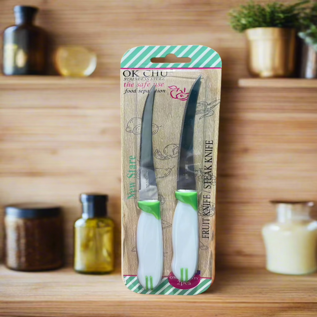 2pcs Premium Stainless Steel Tomato & Snack Knives Set – Sharp Serrated Edge for Effortless Cutting