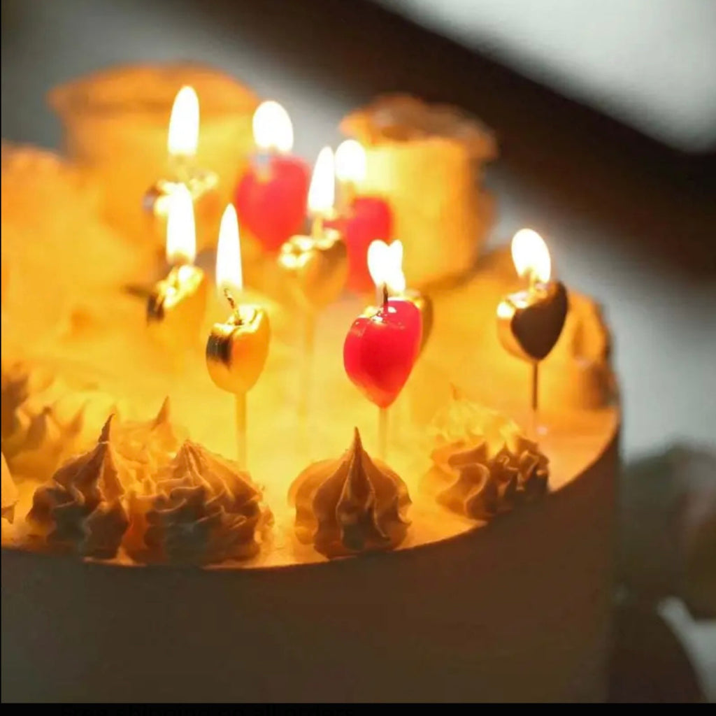 4-Pack Heart-Shaped Cupcake Candles – Red, Silver & Gold Dessert Toppers