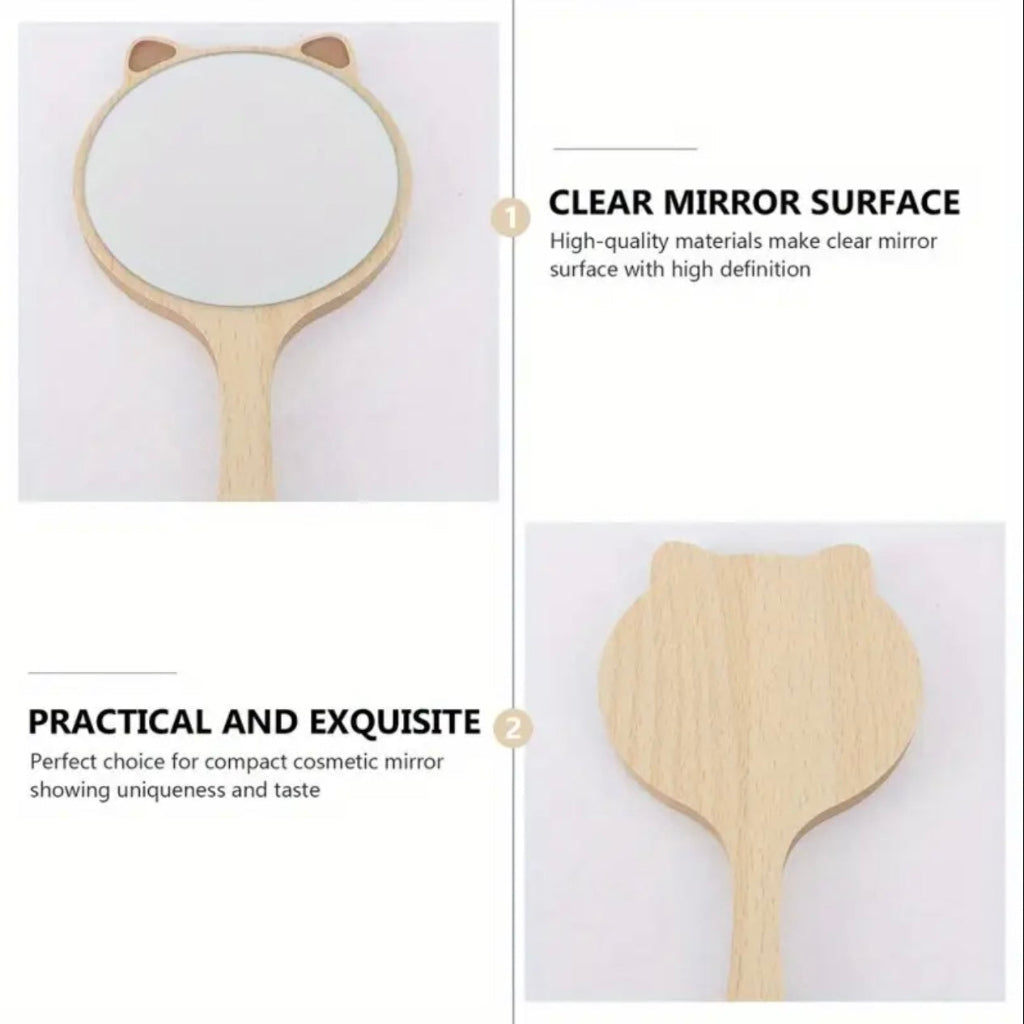 Cute Cat-Shaped Handheld Makeup Mirror – Portable & Girly Design